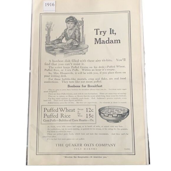 Vintage 1916 Quaker Oats Company Try It Madam Puffed Wheat Rice Ad Advertisement - Picture 3 of 4
